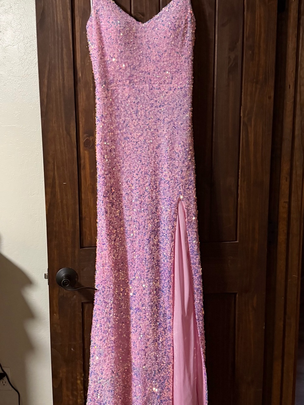Juniors Sparkle Pink Sequin Dress with Side Slit